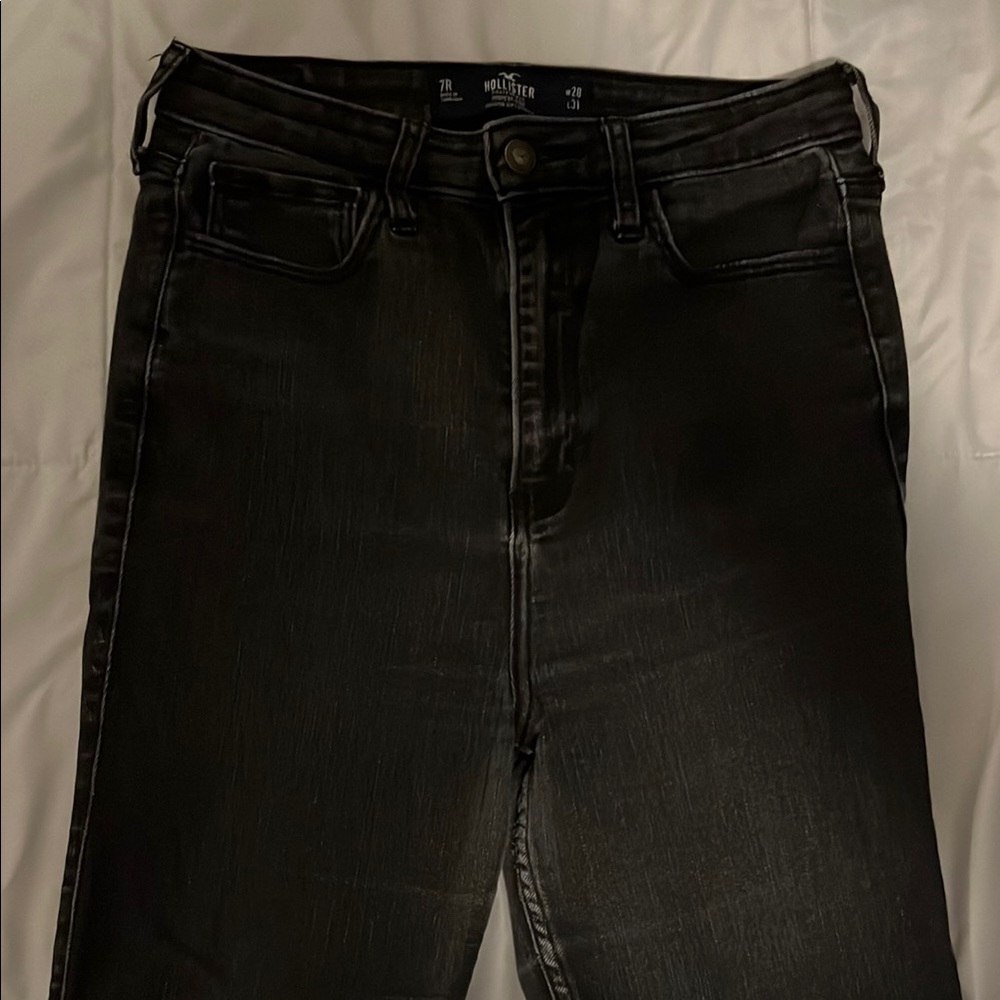 Hollister Black High Rise Flare Jeans Washed Look